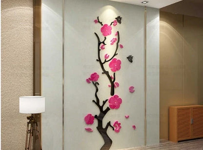 Plum Blossom Porch Decoration Wall Stickers in vibrant red and pink, three-dimensional design