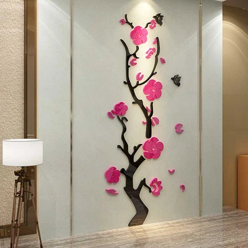 Plum Blossom Porch Decoration Wall Stickers in vibrant red and pink, three-dimensional design