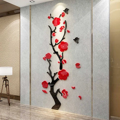 Plum Blossom Porch Decoration Wall Stickers in vibrant red and pink, three-dimensional design