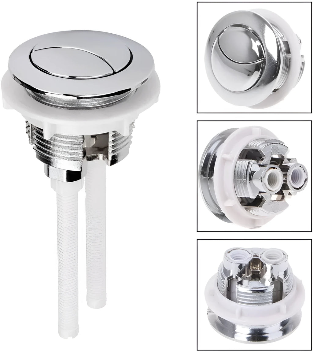 Round double flush button toilet accessory made from white ABS plastic, 38mm specification.