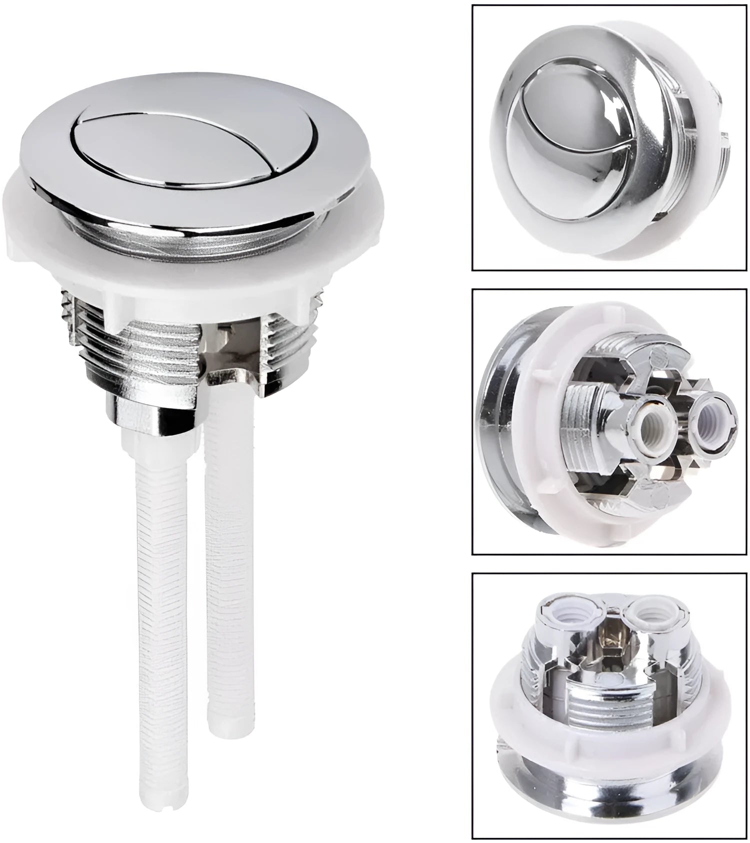 Round double flush button toilet accessory made from white ABS plastic, 38mm specification.
