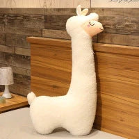 Alpaca plush toy pillow with removable washable cover in white and brown