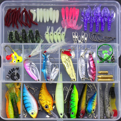 Sequined soft bait fishing set with high carbon steel hooks, 100 pieces
