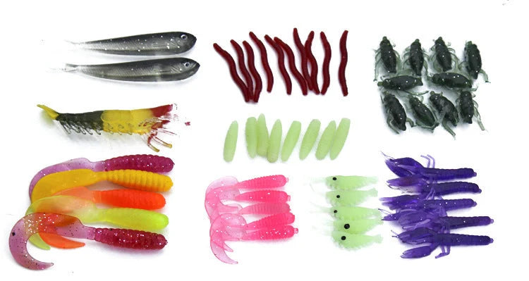 Sequined soft bait fishing set with high carbon steel hooks, 100 pieces
