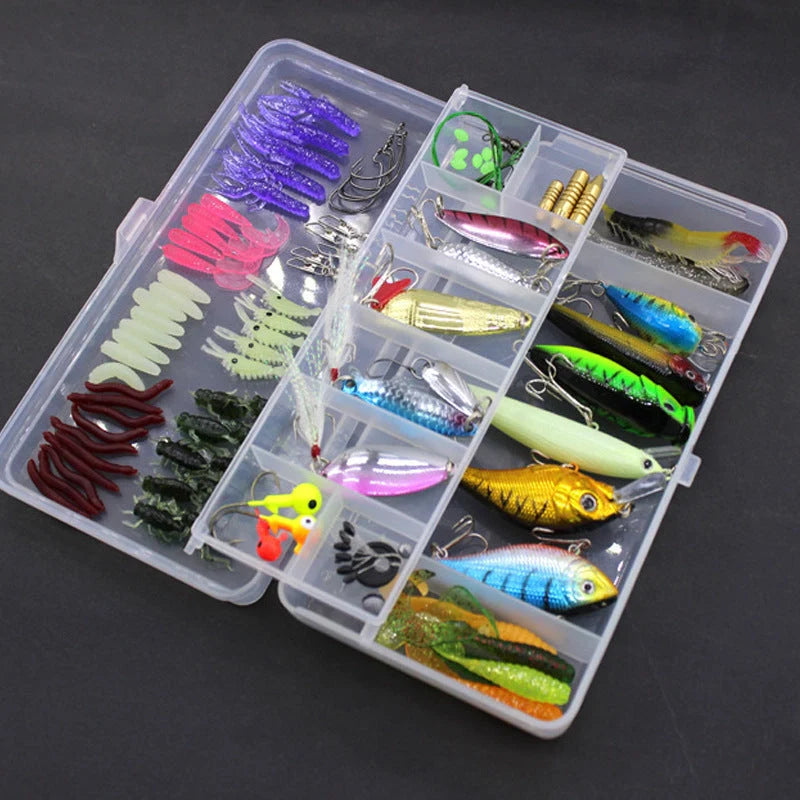 Sequined soft bait fishing set with high carbon steel hooks, 100 pieces