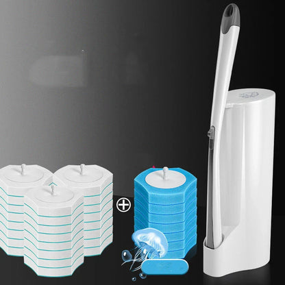 Disposable toilet brush with plastic handle and sponge head for hygienic cleaning