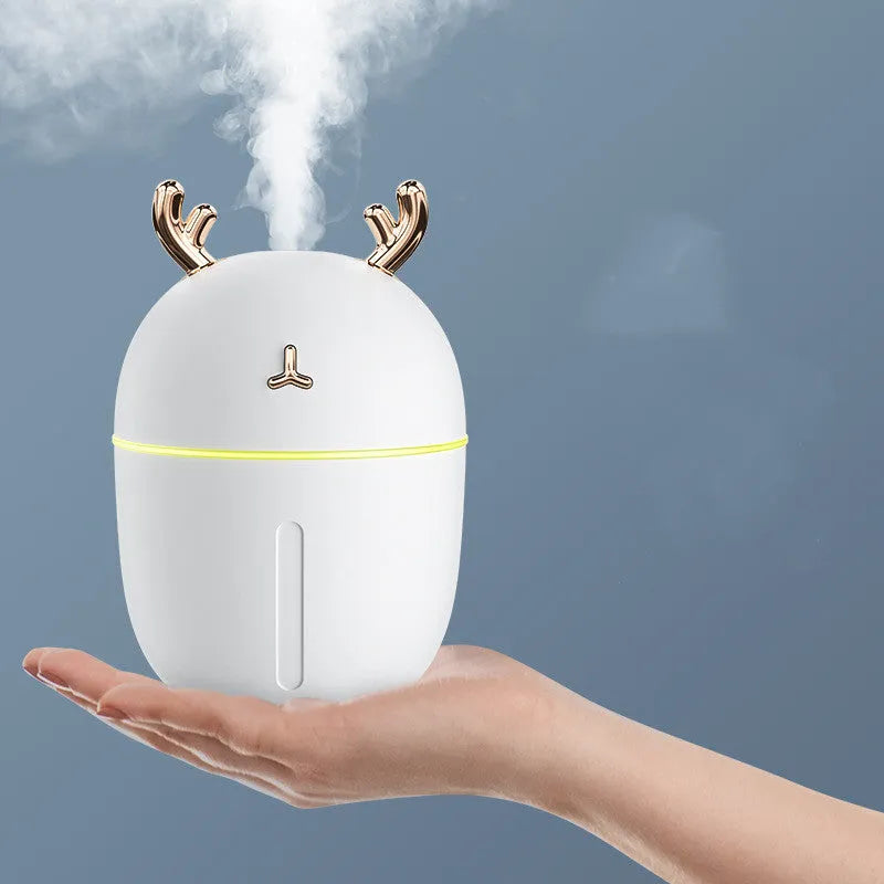 Cute pet style USB silent mini humidifier in blue with 300ml tank, compact size 84x84x127mm