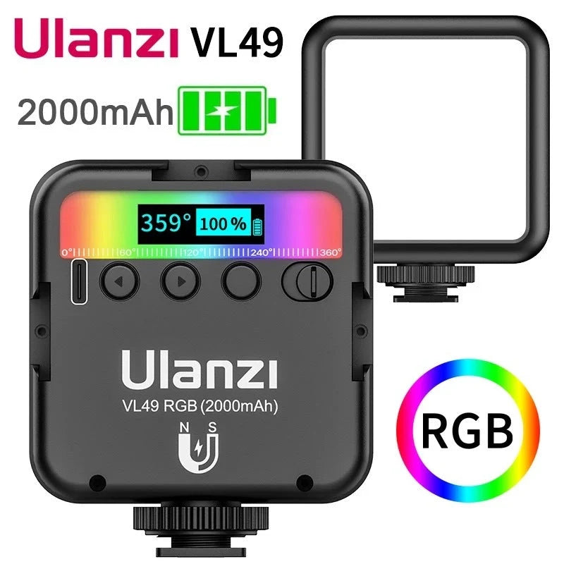 Ulanzi VL49 Mini RGB Fill Light with adjustable brightness and color temperature for photography
