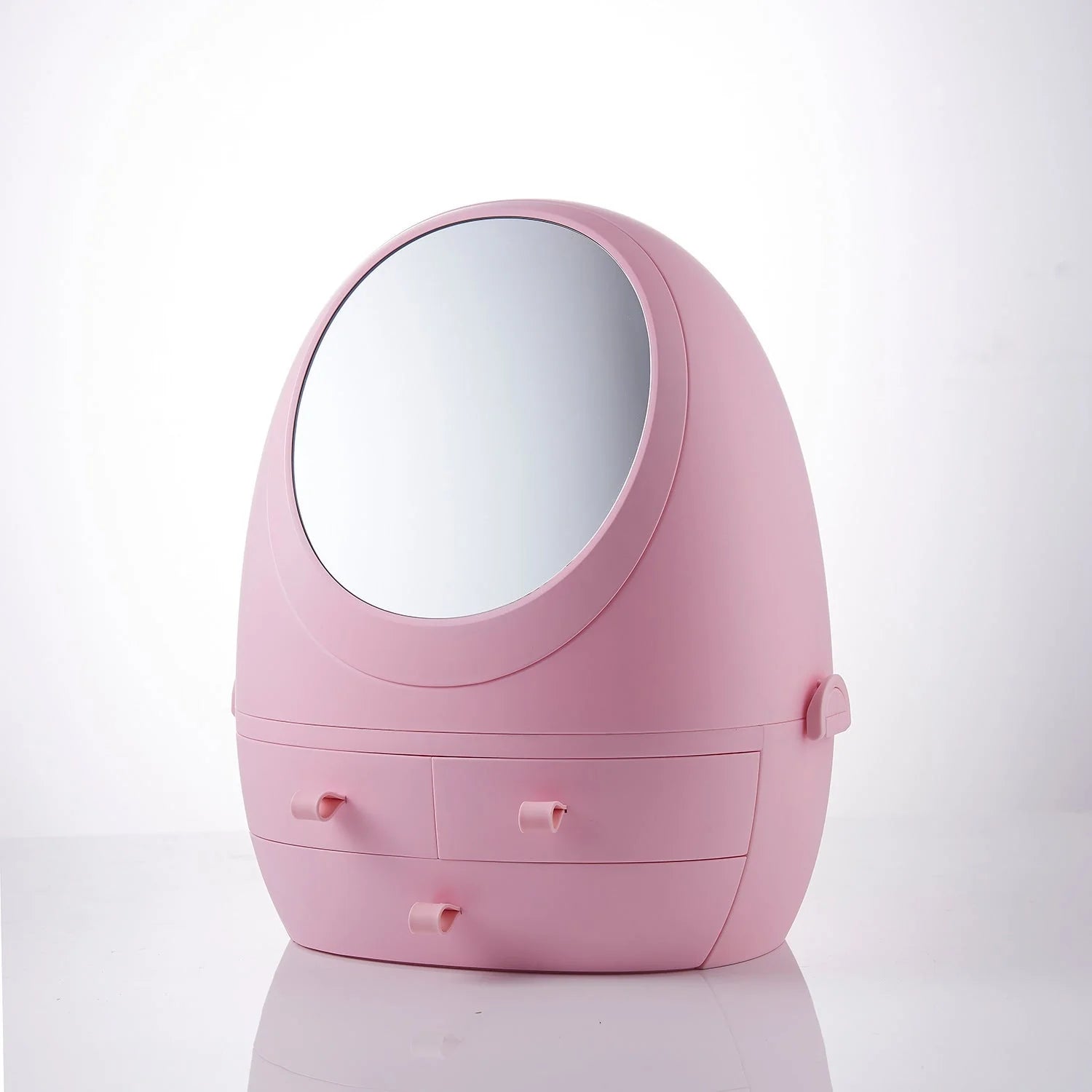 Compact LED makeup mirror with USB charging option and included jewelry box