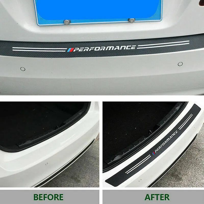 Carbon fibre rear bumper trunk guard sticker for Honda models with white lettering