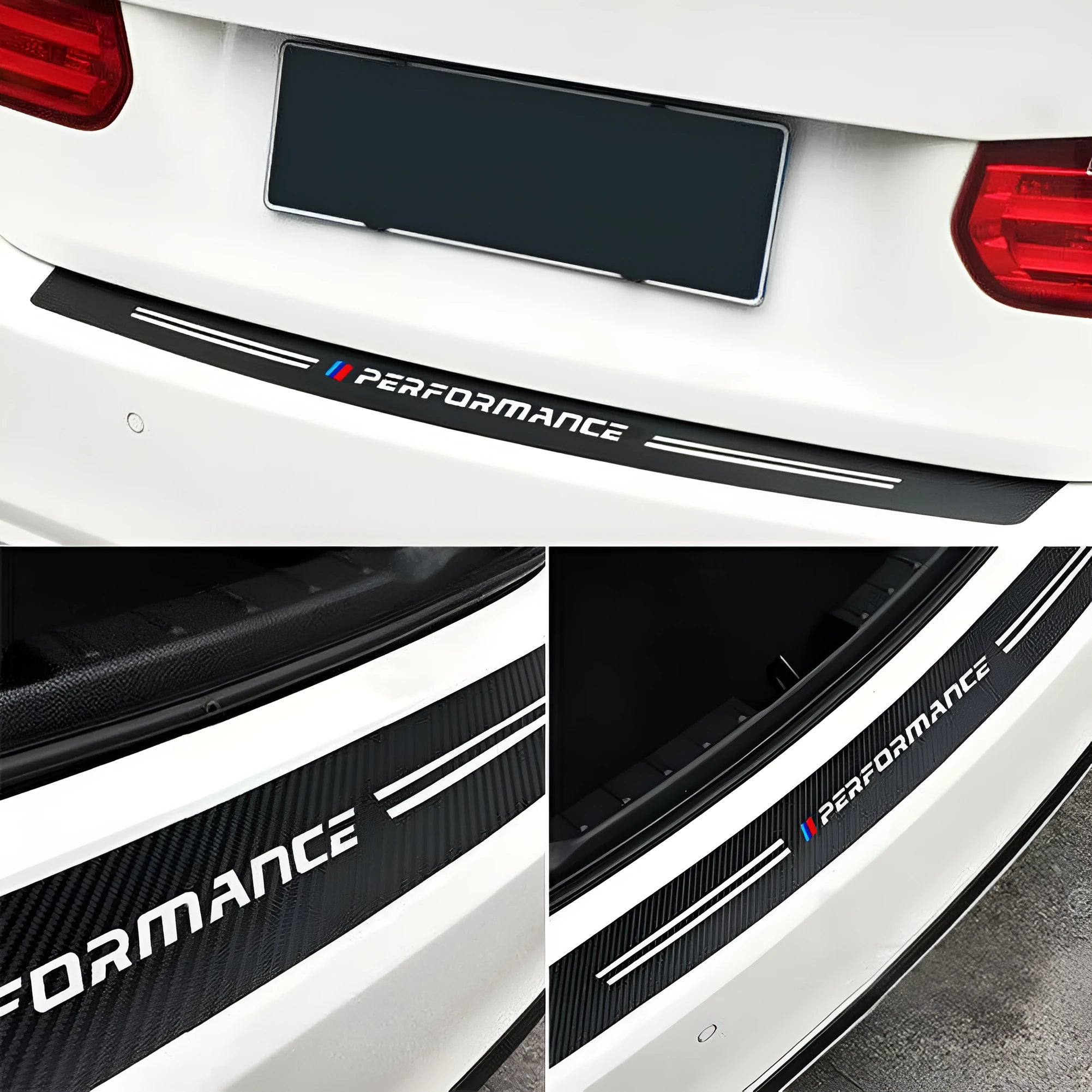Carbon fibre rear bumper trunk guard sticker for Honda models with white lettering