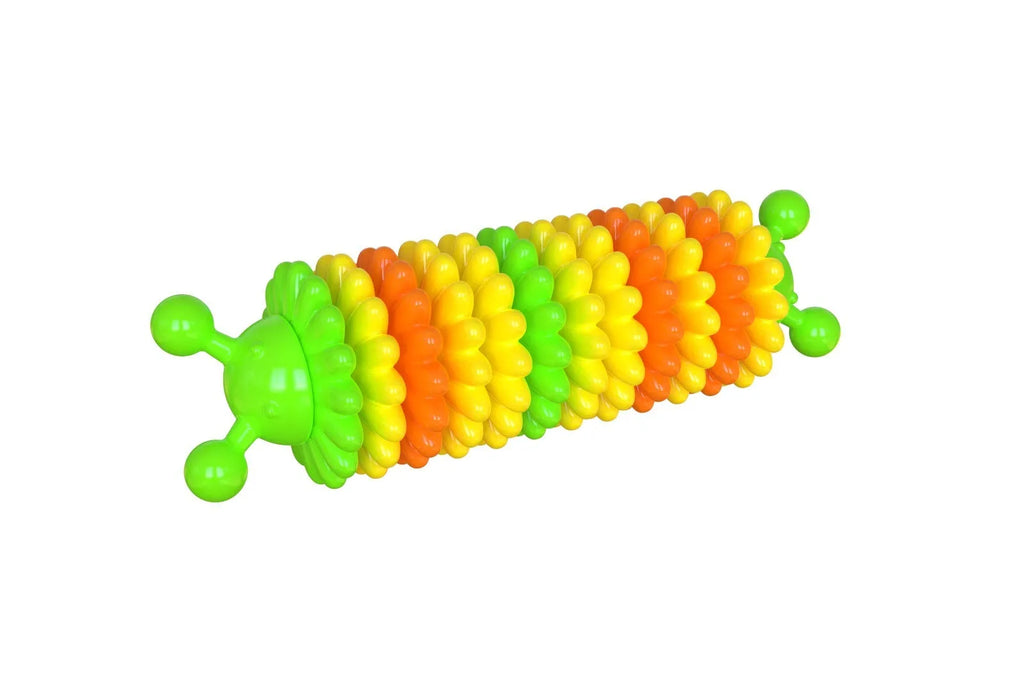 Natural rubber dog toothbrush stick with serrated molar bumps in red for cleaning dog teeth