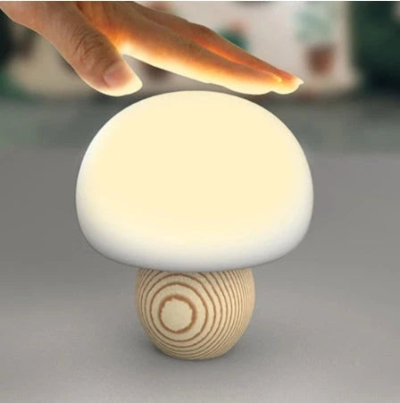 Adjustable brightness silicone LED night lamp with wooden base for children's bedrooms