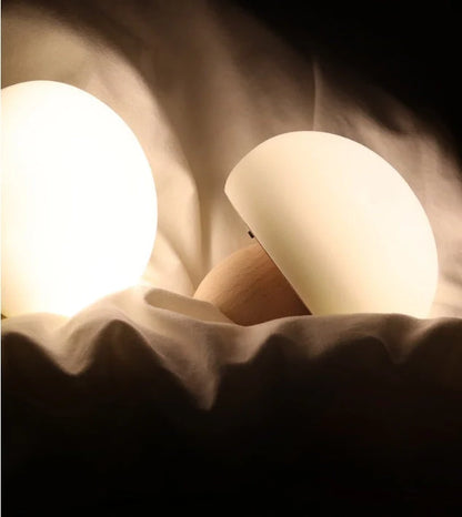 Adjustable brightness silicone LED night lamp with wooden base for children's bedrooms