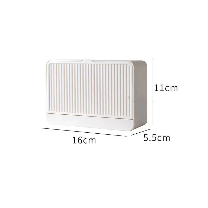 Double grids soap storage box wall mounted with free drain design in white, grey, and khaki