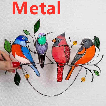 Handcrafted small bird painted window decoration with vibrant colours, perfect for home decor