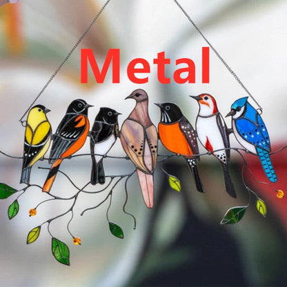 Handcrafted small bird painted window decoration with vibrant colours, perfect for home decor