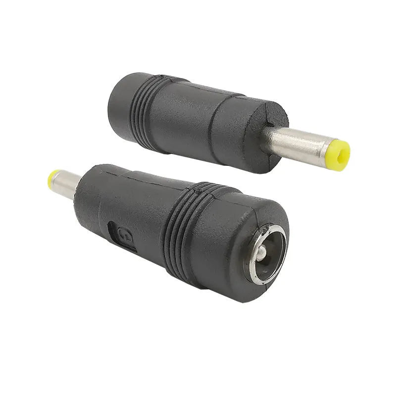Black round injection-moulded DC power adapter 5.5x2.1 female to 4.0x1.7 male plug