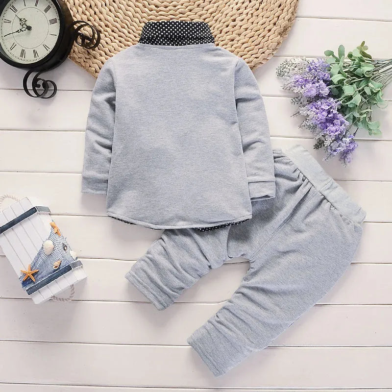 Infant boys printed casual suit set with jacket and trousers in grey, navy blue, or red