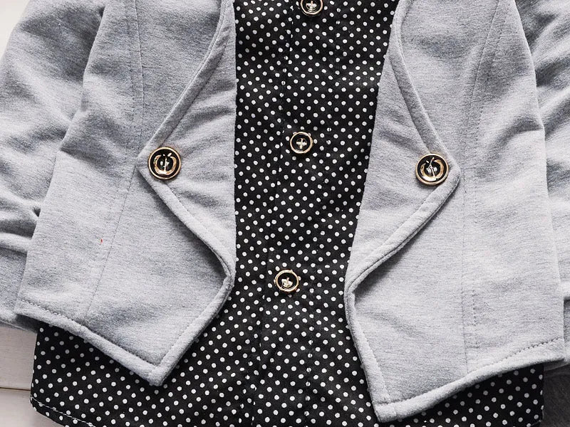 Infant boys printed casual suit set with jacket and trousers in grey, navy blue, or red