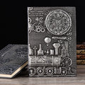 European relief retro notepad with embossed cover in red bronze, silver, and green bronze colours