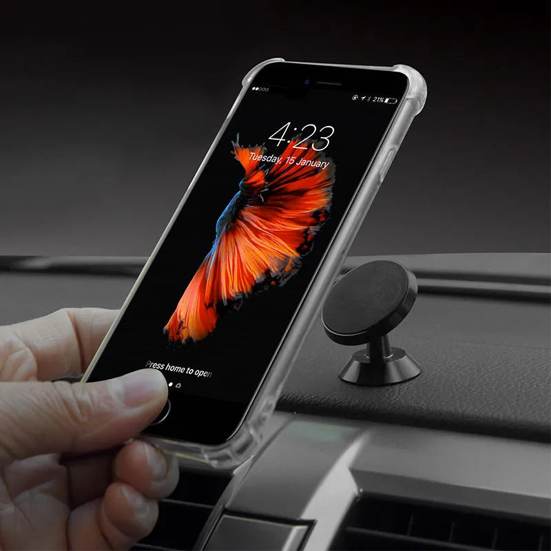 Universal magnetic car phone holder with 35.5mm x 40mm base plate in black silver gold colours