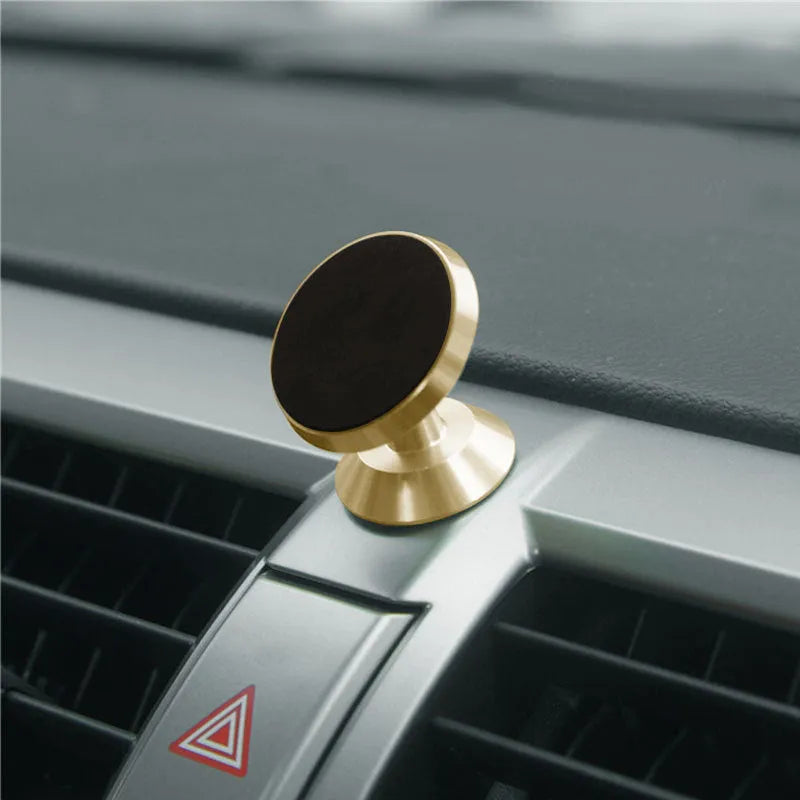 Universal magnetic car phone holder with 35.5mm x 40mm base plate in black silver gold colours