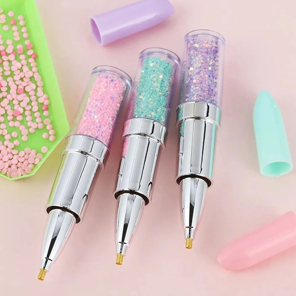 Diamond painting point drill pen in green, pink and purple colours for 5D diamond embroidery