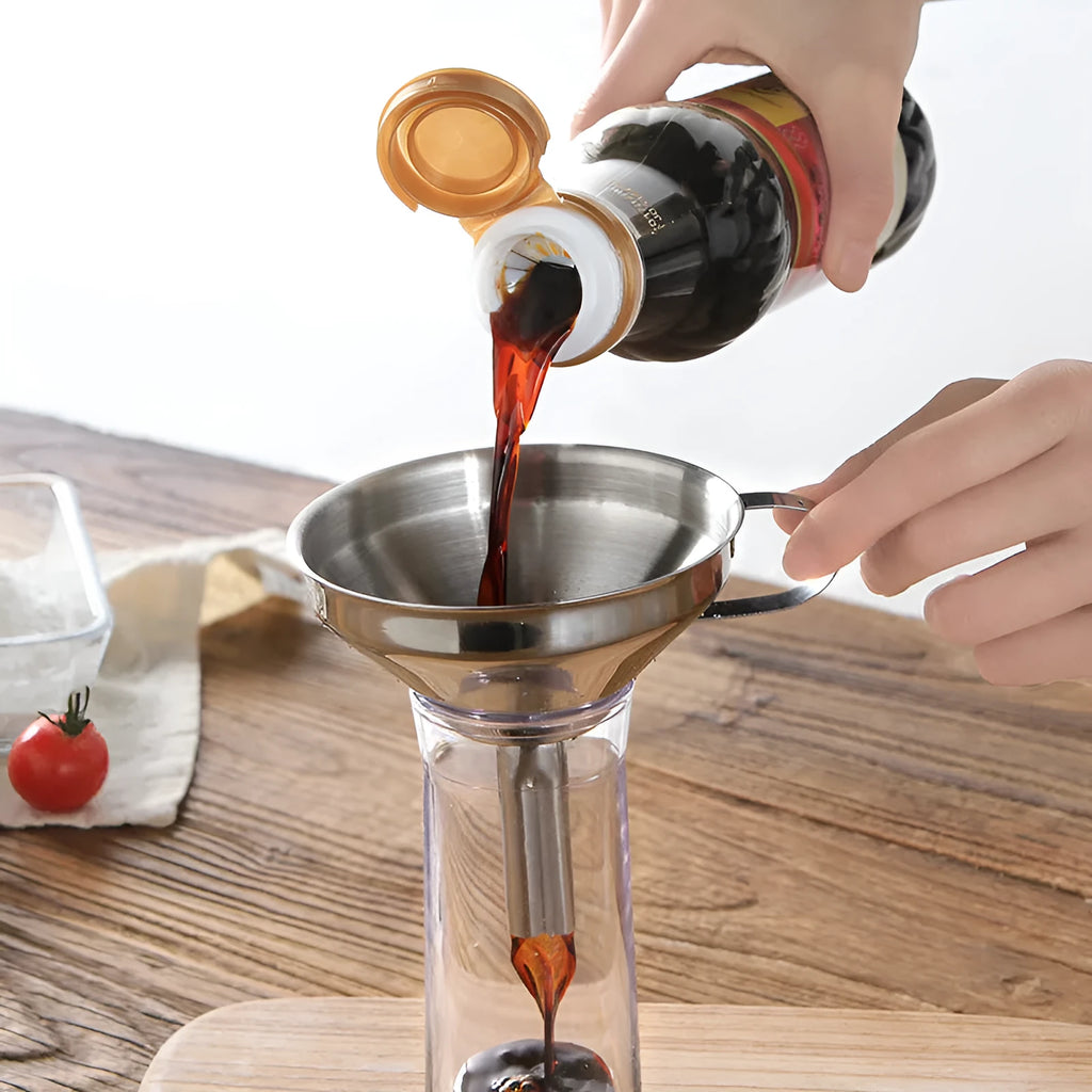 Small mini 201 stainless steel funnel with fine filter sieve for wine raisin whisk impurities