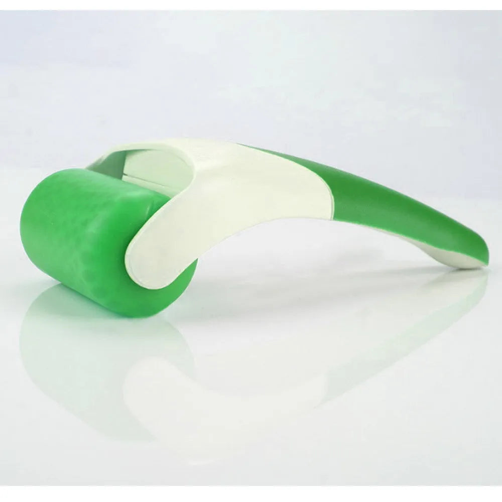 Personal care ice roller massager with 19cm handle and cooling roller in white against a clean background