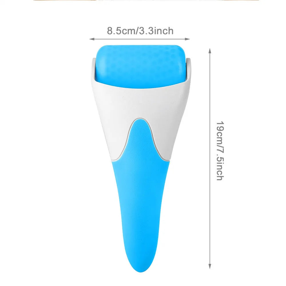 Personal care ice roller massager with 19cm handle and cooling roller in white against a clean background