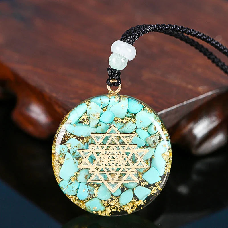 Seven Chakra Pendant Energy Crushed Turquoise Organ Necklace with rope chain