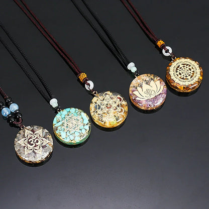 Seven Chakra Pendant Energy Crushed Turquoise Organ Necklace with rope chain
