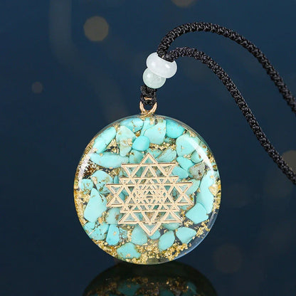 Seven Chakra Pendant Energy Crushed Turquoise Organ Necklace with rope chain