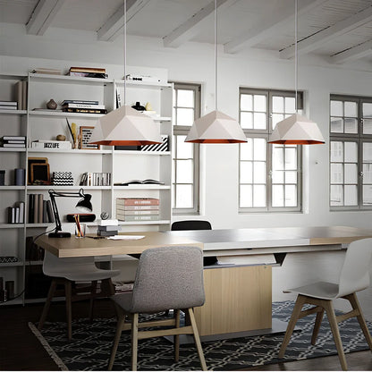 Colourful geometric iron hanging lamp, 46cm diameter, adjustable to 2m height in black or white for home lighting