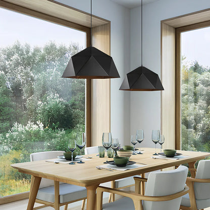 Colourful geometric iron hanging lamp, 46cm diameter, adjustable to 2m height in black or white for home lighting