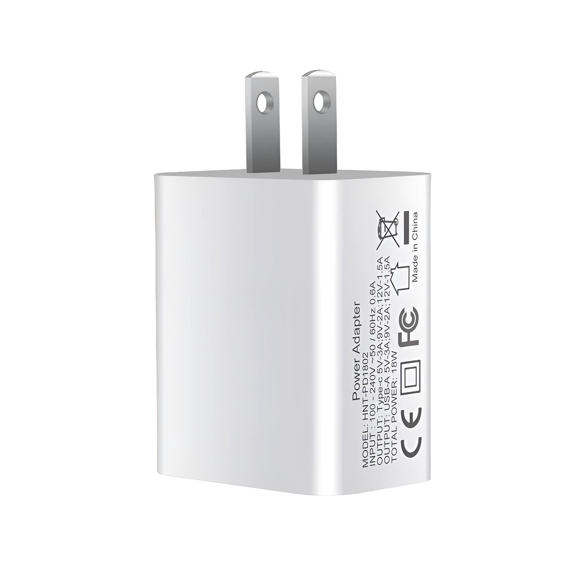 White 18W fast charger with dual USB-C ports and interchangeable EU UK US plugs for iPhone 12
