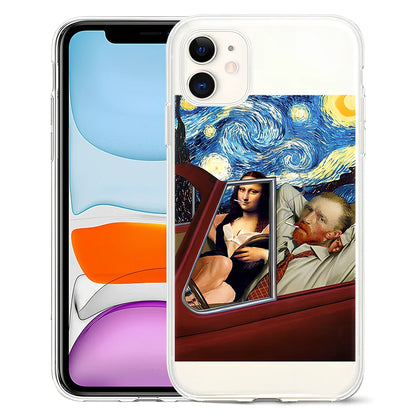 Van Gogh inspired painted TPU phone case for iPhone 12, featuring starry sky art design in solid colours, 15cm length with 1.5mm thickness