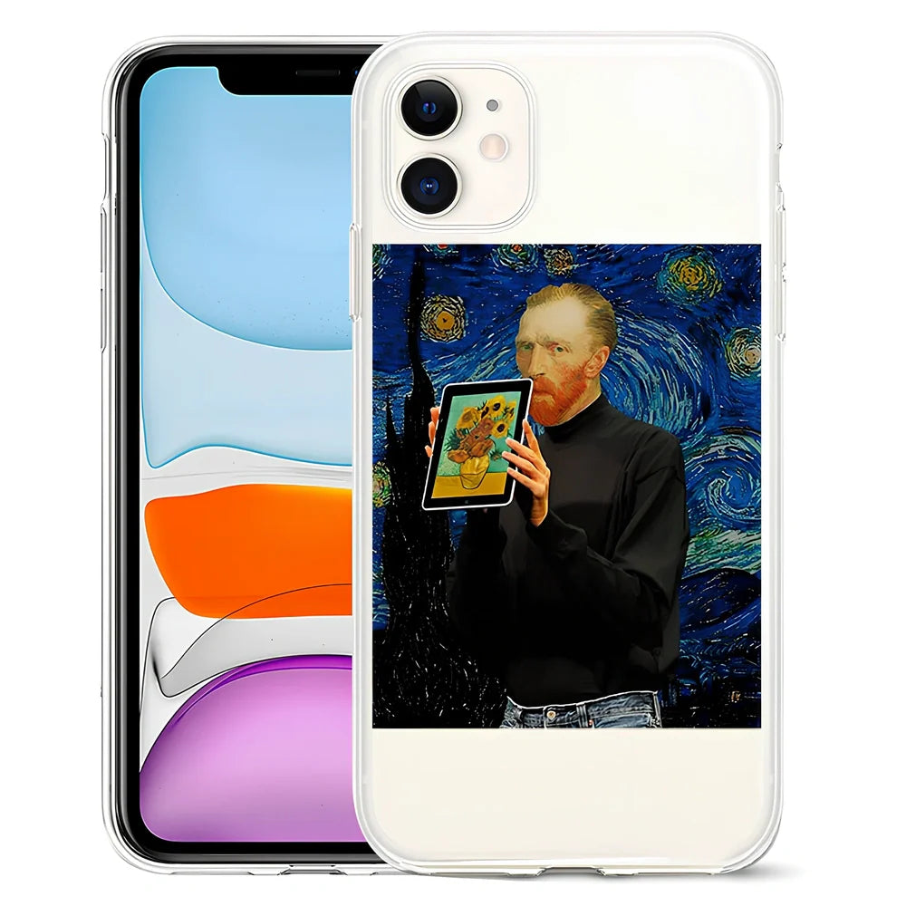Van Gogh inspired painted TPU phone case for iPhone 12, featuring starry sky art design in solid colours, 15cm length with 1.5mm thickness