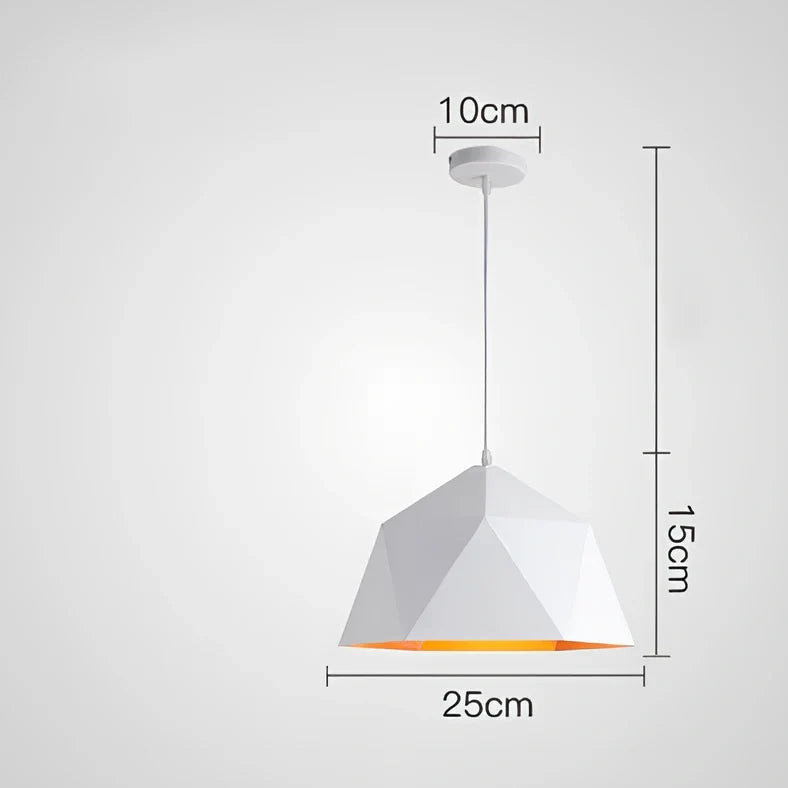 Colourful geometric iron hanging lamp, 46cm diameter, adjustable to 2m height in black or white for home lighting