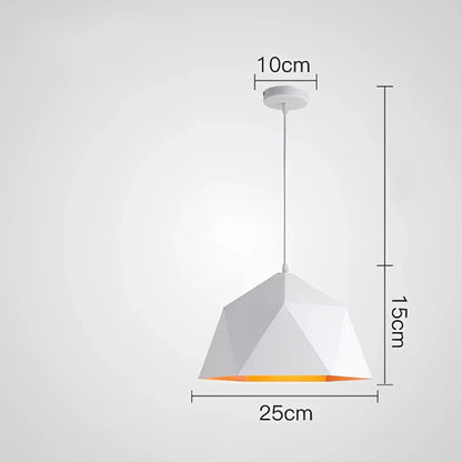 Colourful geometric iron hanging lamp, 46cm diameter, adjustable to 2m height in black or white for home lighting