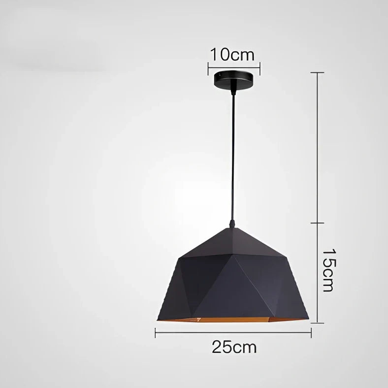 Colourful geometric iron hanging lamp, 46cm diameter, adjustable to 2m height in black or white for home lighting