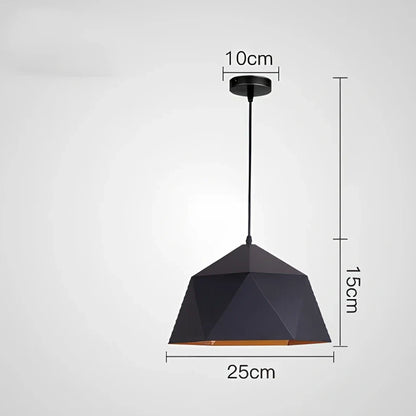 Colourful geometric iron hanging lamp, 46cm diameter, adjustable to 2m height in black or white for home lighting