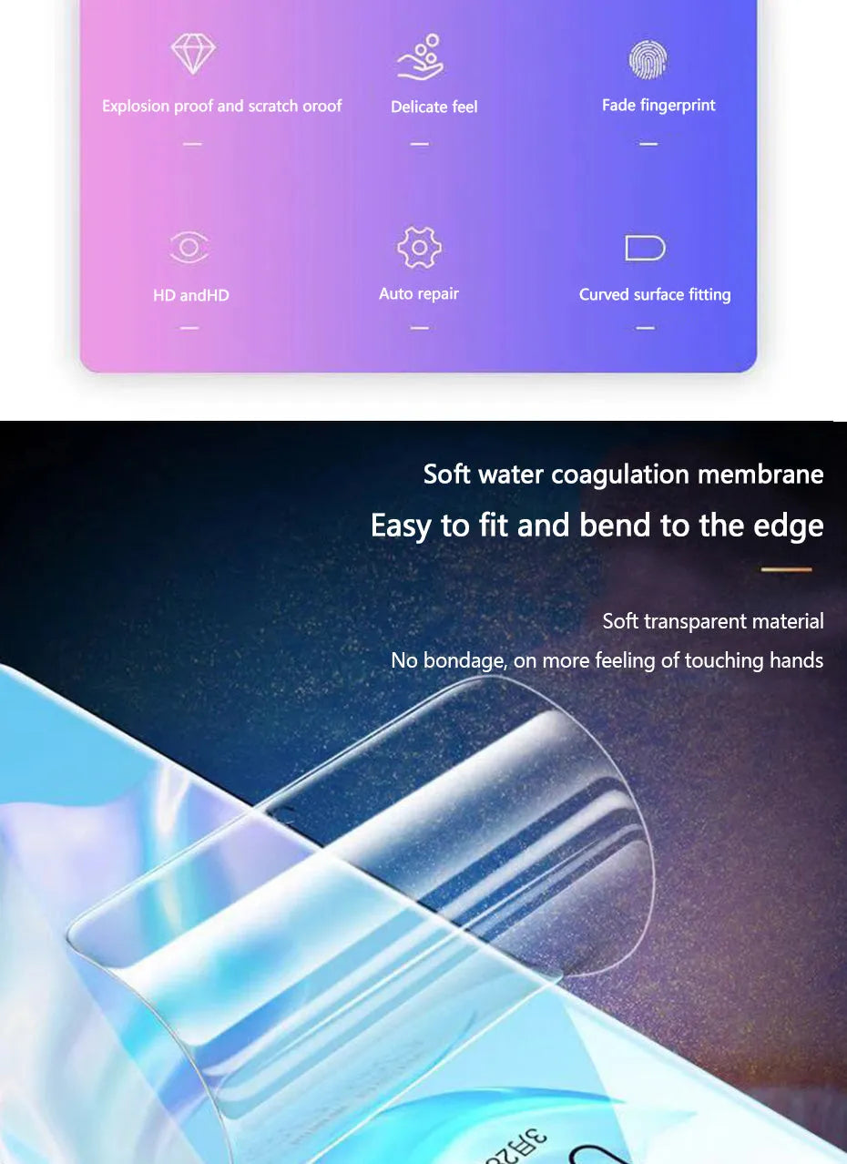 Three-pack of clear hydrogel screen protector films for Huawei and Honor smartphones.