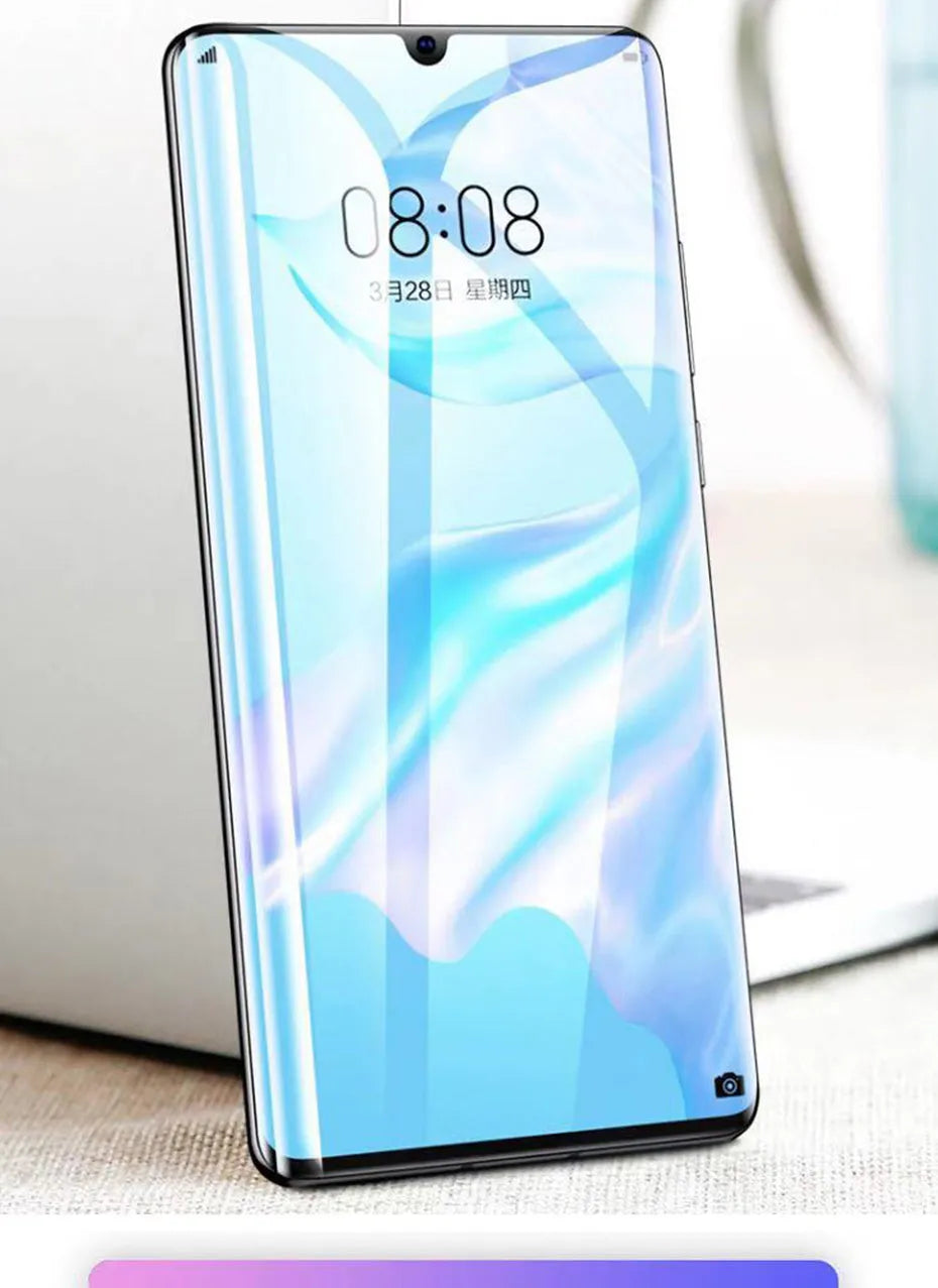 Three-pack of clear hydrogel screen protector films for Huawei and Honor smartphones.