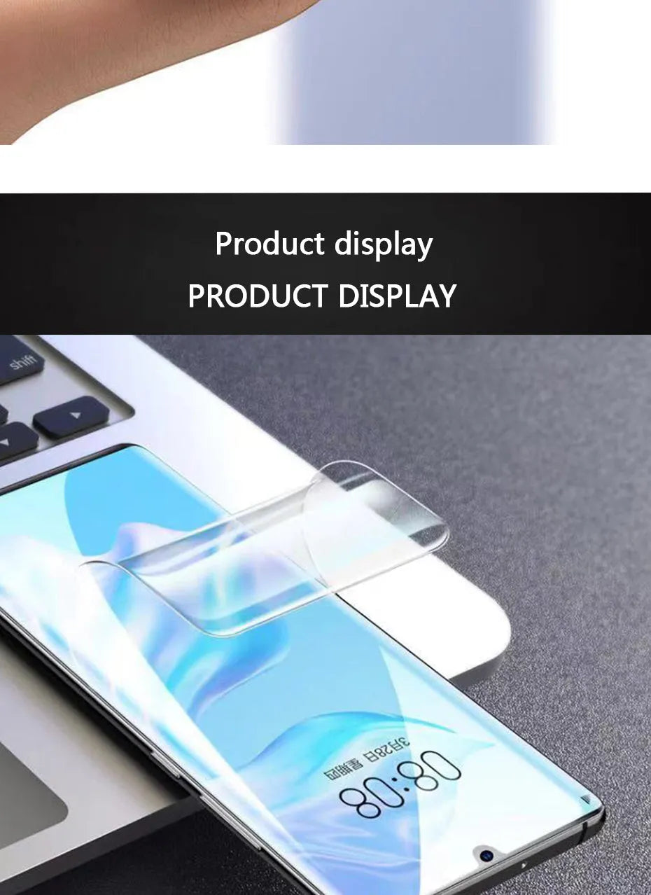 Three-pack of clear hydrogel screen protector films for Huawei and Honor smartphones.
