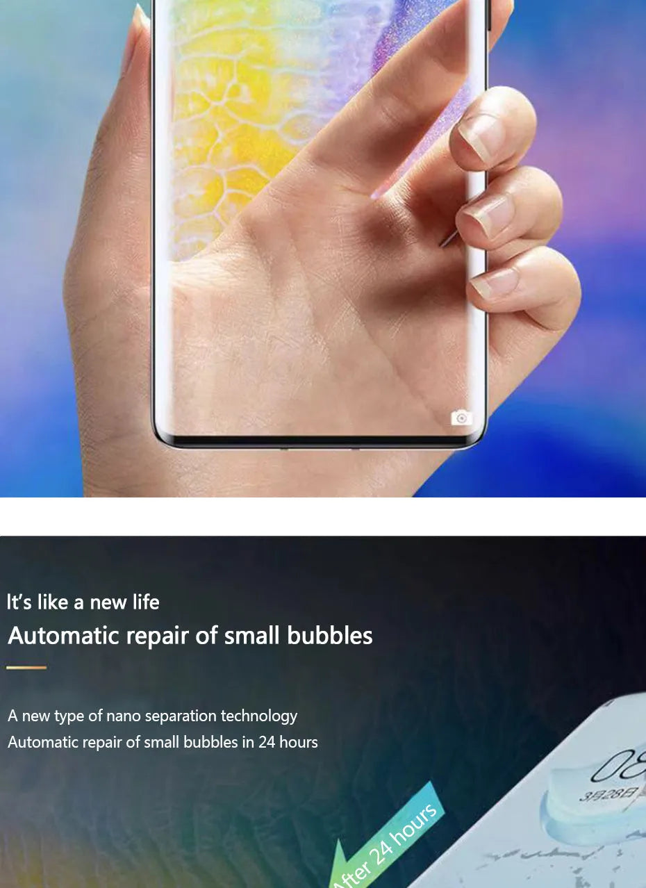 Three-pack of clear hydrogel screen protector films for Huawei and Honor smartphones.