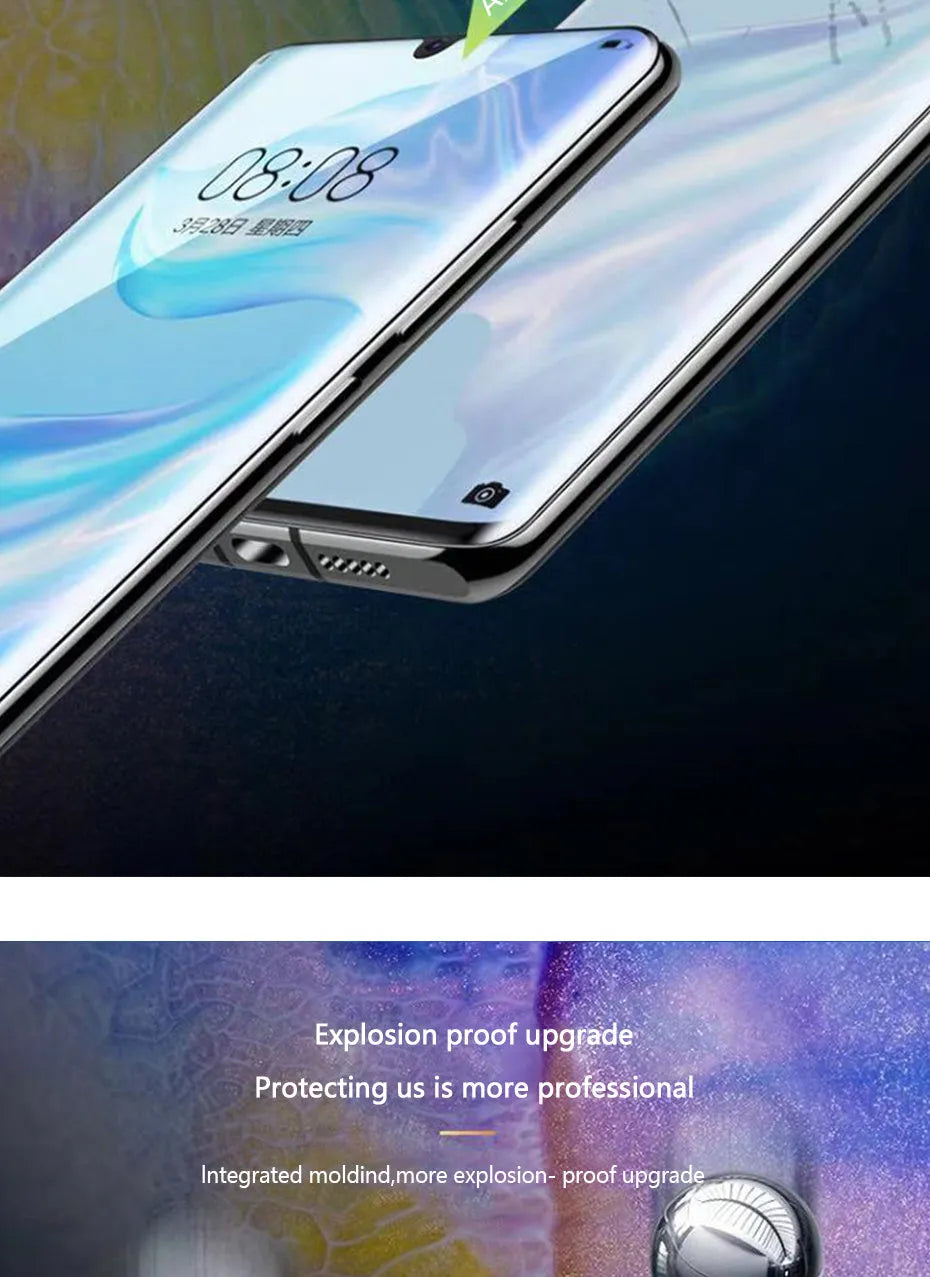 Three-pack of clear hydrogel screen protector films for Huawei and Honor smartphones.