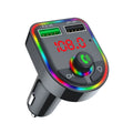 Bluetooth car MP3 player with dual USB charger and colourful atmosphere light plugged into vehicle cigarette lighter