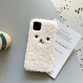 Brown embroidered plush bear face design on a flexible TPU phone case for Apple iPhone.